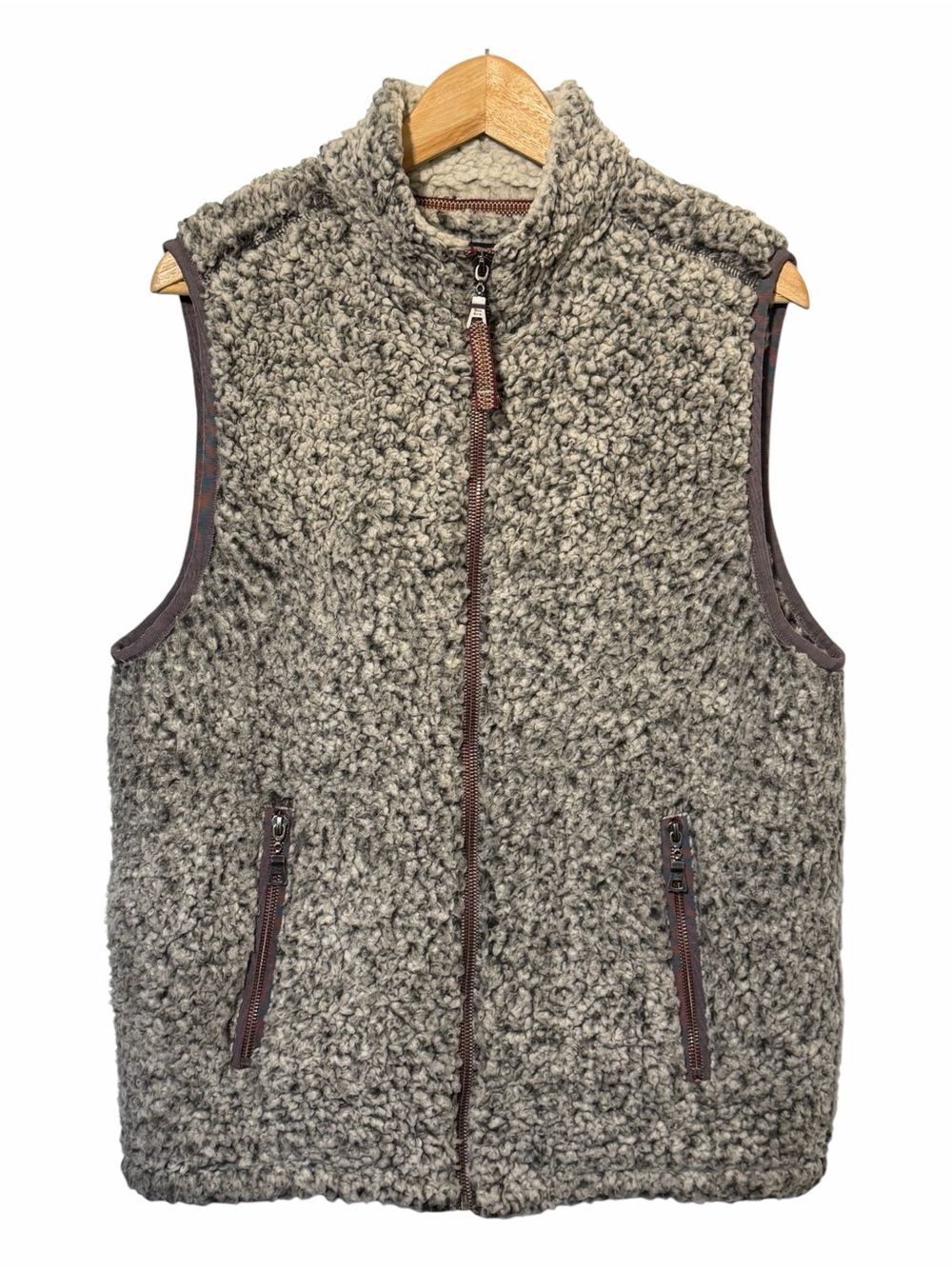 True Grit Women Gray Full Zip Sherpa Fleece Vest Pockets Sz S Outdoor Plush Soft